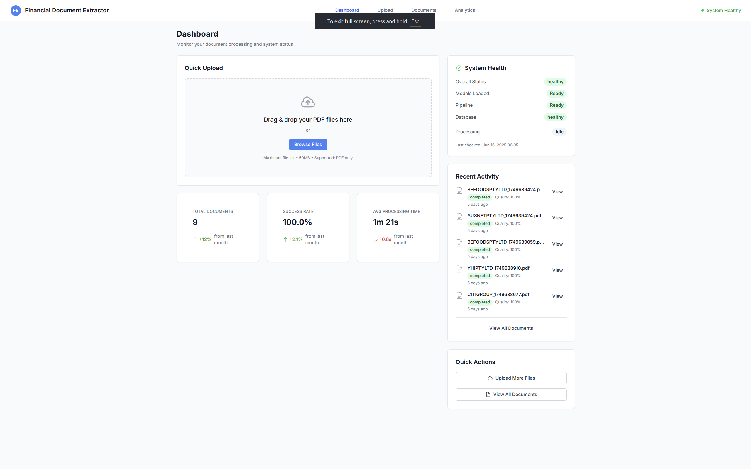 Financial extraction dashboard