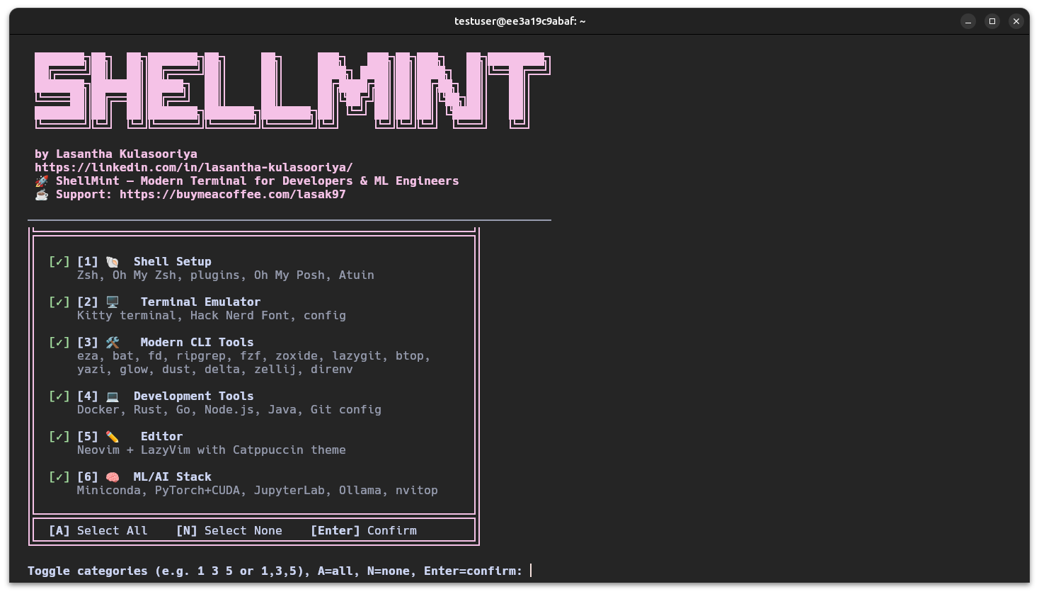 ShellMint category menu